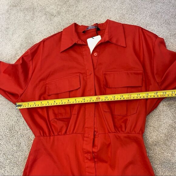 Zara red poplin shirt dress Sz M NWT - Picture 8 of 12